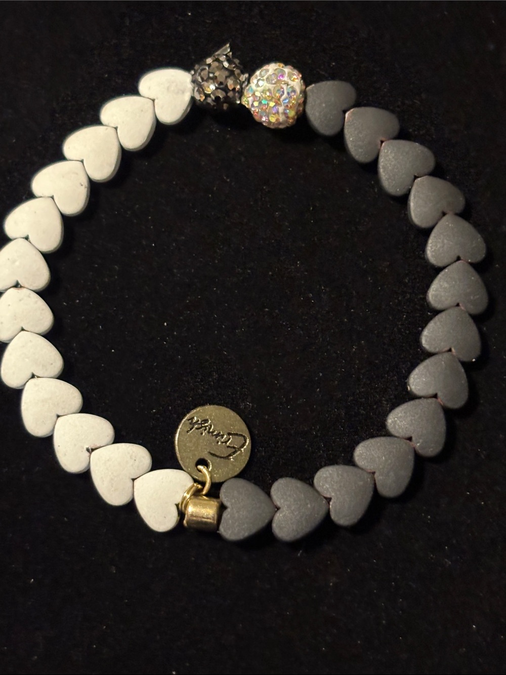 Erimish Black, Clear & White Heart Stack Bracelets Faceted Beads Coquette Photos - Picture 2 of 16